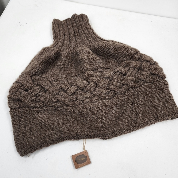 Emilime Anthro Chunky Knit Wool Poncho Neck Warmer Shawl Button Turtleneck - Picture 2 of 3